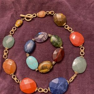 Vintage Colorful Gemstone Necklace and Bracelet on the heavy side NEW
